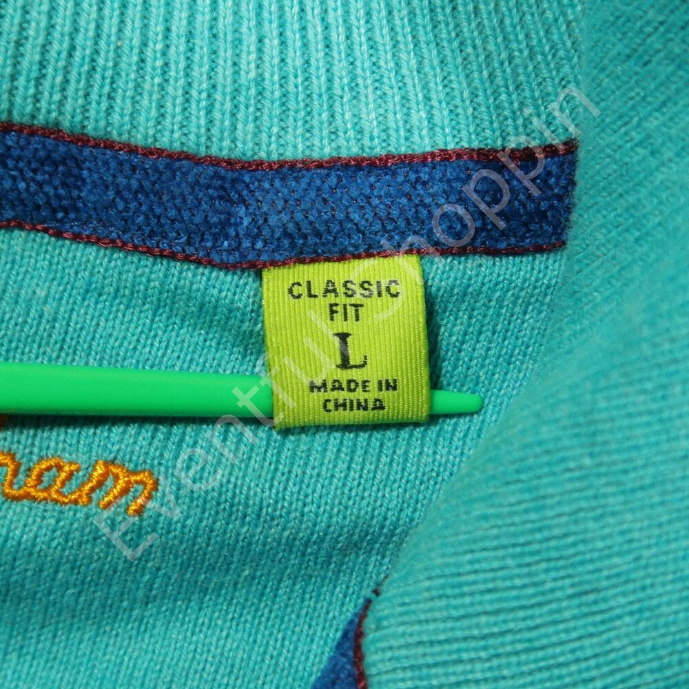 Robert Graham Pullover Mens Large Seafoam Green Cotton Silk Cashmere Sweater Zip - Picture 6 of 7